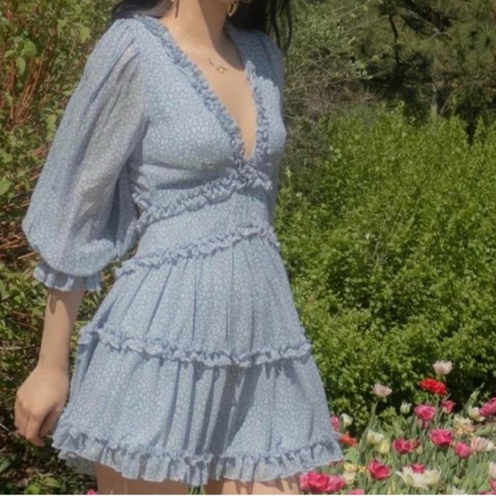 💙 Saints + Secrets Sky Blue Long Sleeve Ruffle Dress - Picture 7 of 7